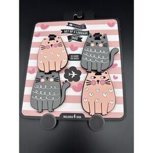 G-Force Set Of 4 Luggage Tags ID Card On Back Cute Cat Grey/Peach - New
